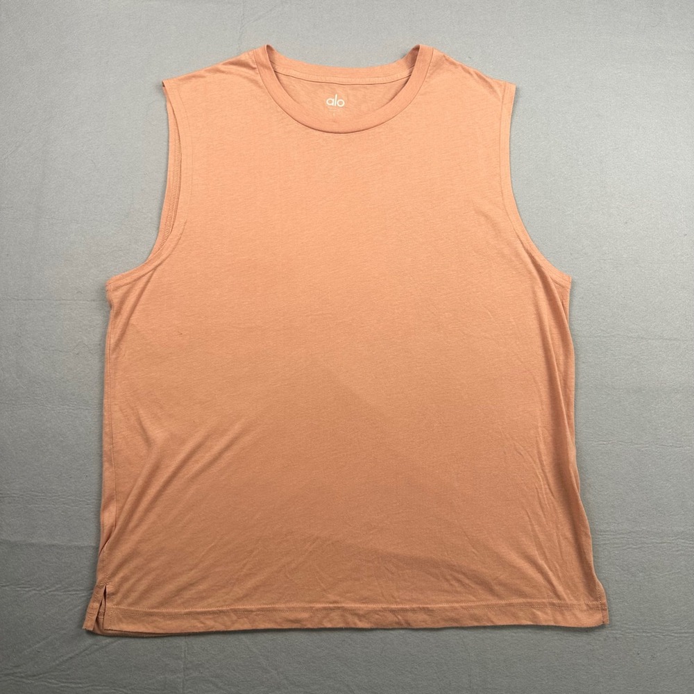Alo Yoga Mens Muscle Tank Top Coral Peach Tri-Blend Size Large Activewear Yoga